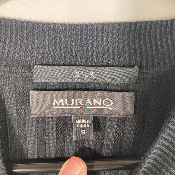 Womens Murano Silk Ribbed Sweater Short Sleeve Black S - Picture 7 of 9